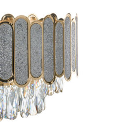 Wyld And Coco Brass Crystal Chandelier 46 Cm Pendant Lamp - Gloss Iron Frame, Velvet Cord, Clear Glass Crystals - thumbnail 8