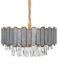 Wyld And Coco Brass Crystal Chandelier 46 Cm Pendant Lamp - Gloss Iron Frame, Velvet Cord, Clear Glass Crystals - thumbnail 1