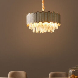 Wyld And Coco Brass Crystal Chandelier 46 Cm Pendant Lamp - Gloss Iron Frame, Velvet Cord, Clear Glass Crystals - thumbnail 2