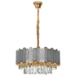 Wyld And Coco Brass Crystal Chandelier 46 Cm Pendant Lamp - Gloss Iron Frame, Velvet Cord, Clear Glass Crystals - thumbnail 5