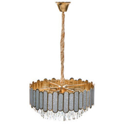 Wyld And Coco Brass Crystal Chandelier 46 Cm Pendant Lamp - Gloss Iron Frame, Velvet Cord, Clear Glass Crystals - thumbnail 6