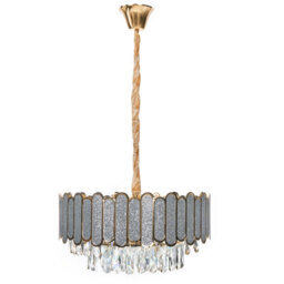 Wyld And Coco Brass Crystal Chandelier 46 Cm Pendant Lamp - Gloss Iron Frame, Velvet Cord, Clear Glass Crystals - thumbnail 4