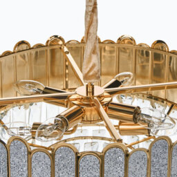 Wyld And Coco Brass Crystal Chandelier 46 Cm Pendant Lamp - Gloss Iron Frame, Velvet Cord, Clear Glass Crystals - thumbnail 7