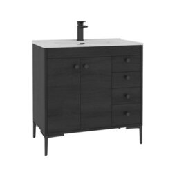 Royal Bathrooms Verona 800mm Black Woodgrain Floor Standing Bathroom Vanity Unit 2 Door, 4 Drawer Cabinet With Ceramic Basin & Matt Black Knob - thumbnail 7