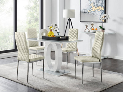 Furniturebox Uk Giovani 4 Grey Dining Table & 4 Cream Velvet Milan Chairs - image 1