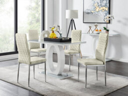 Furniturebox Uk Giovani 4 Grey Dining Table & 4 Cream Velvet Milan Chairs - thumbnail 1