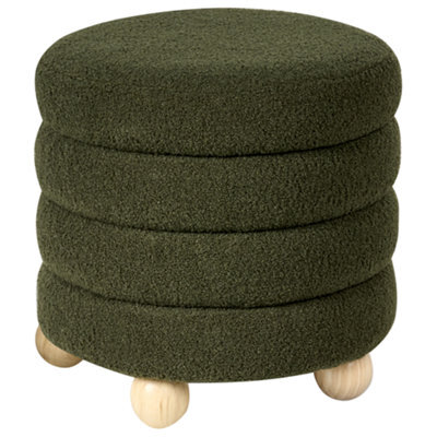 Wyld And Coco Green Boucle Pouffe With Pine Wood Legs - Round Footstool W42 X H41Cm - image 1