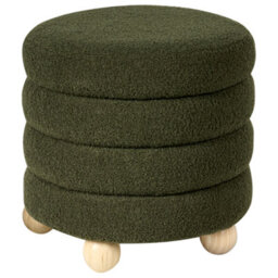 Wyld And Coco Green Boucle Pouffe With Pine Wood Legs - Round Footstool W42 X H41Cm - thumbnail 1
