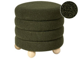 Wyld And Coco Green Boucle Pouffe With Pine Wood Legs - Round Footstool W42 X H41Cm - thumbnail 3