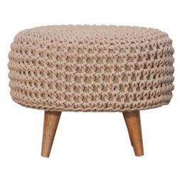 Wyld Haus Mantua Beige Hand-Woven Oblong Footstool With Oak-Effect Legs - thumbnail 2