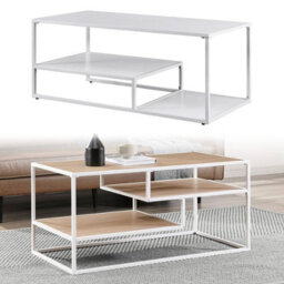 Urbn-Living Urbnliving 47Cm Height Modern Tiered Metal And Wood Coffee Table Coffee Sofa End Table Tv Stand Unit White - thumbnail 3