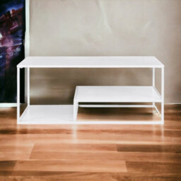 Urbn-Living Urbnliving 47Cm Height Modern Tiered Metal And Wood Coffee Table Coffee Sofa End Table Tv Stand Unit White - thumbnail 2