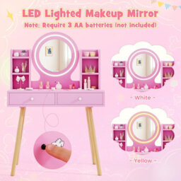 Costway Kids Vanity Set  Princess Vanity Desk Set W/ Led Lighted Mirror-Pink - thumbnail 7