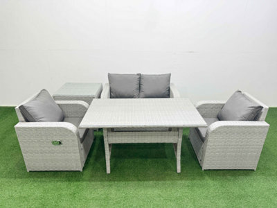 Fimous Light Grey Pe Wicker Rattan Garden Furniture Set Sofa Set Reclining Chair Rectangular Dining Table 4 Seater Side Table - image 1