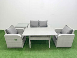 Fimous Light Grey Pe Wicker Rattan Garden Furniture Set Sofa Set Reclining Chair Rectangular Dining Table 4 Seater Side Table - thumbnail 2
