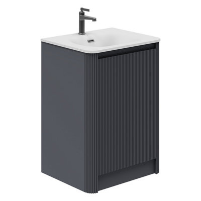 Plum&clay Isla Ribbed Fluted Grey Freestanding Bathroom Vanity Unit & White Basin Set (W)600mm - image 1