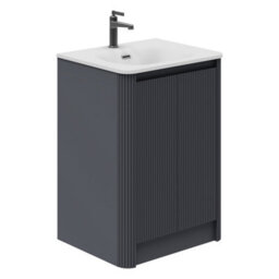 Plum&clay Isla Ribbed Fluted Grey Freestanding Bathroom Vanity Unit & White Basin Set (W)600mm - thumbnail 1