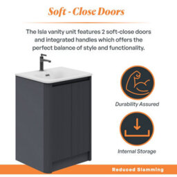 Plum&clay Isla Ribbed Fluted Grey Freestanding Bathroom Vanity Unit & White Basin Set (W)600mm - thumbnail 4