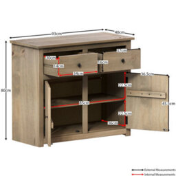 Lassic Vida Designs Panama 2 Door 2 Drawer Sideboard Solid Pine Storage Cabinet - thumbnail 3