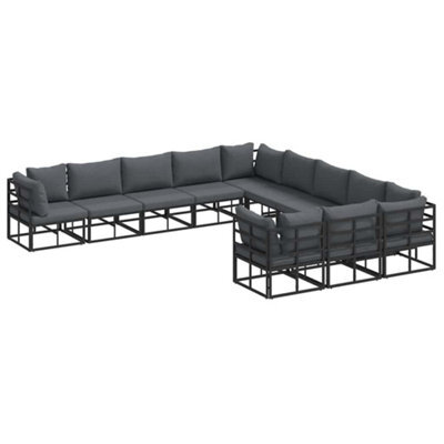 Berkfield Modern Garden Sofa Set With Cushion 11 Pcs Black Aluminium