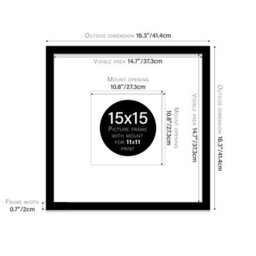 "15X15"" Black Picture Frame - 15X15"" Square Frame With 11X11"" Mount For 15X15""/11X11"" Pictures Art Deco Style Room Decor, 1 Pack" - thumbnail 2