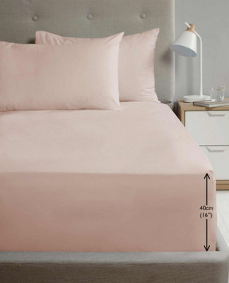 "Homespace Direct Ltd Luxury Super Soft Percale Plain 16"" Deep Fitted Sheet Super King Blush Fitted Sheet" - image 1