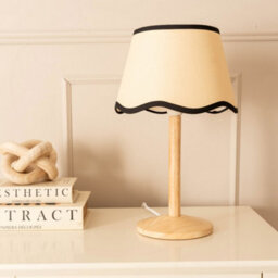 Valuelights Triston Natural Light Wood Stem Table Lamp With Scallop Black Trim Tapered Lamp Shade - thumbnail 5