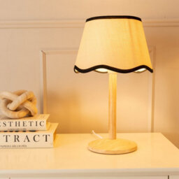 Valuelights Triston Natural Light Wood Stem Table Lamp With Scallop Black Trim Tapered Lamp Shade