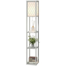 Light Grey Floor Lamp Standing Light With 3 Open Shelves For Living Room - thumbnail 1