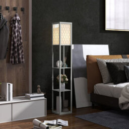 Light Grey Floor Lamp Standing Light With 3 Open Shelves For Living Room - thumbnail 3