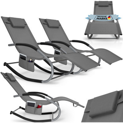 Tectake Set Of 2 Sun Lounger Taya With A Modern Design, Rocking Function And Breathable Surface - Grey - image 1
