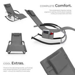 Tectake Set Of 2 Sun Lounger Taya With A Modern Design, Rocking Function And Breathable Surface - Grey - thumbnail 3