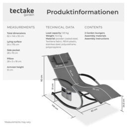 Tectake Set Of 2 Sun Lounger Taya With A Modern Design, Rocking Function And Breathable Surface - Grey - thumbnail 6