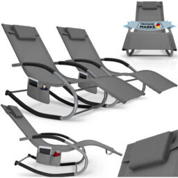 Tectake Set Of 2 Sun Lounger Taya With A Modern Design, Rocking Function And Breathable Surface - Grey - thumbnail 1