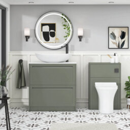 Royal Bathrooms Royal Bathroom Elmore 800mm Matt Green Freestanding Bathroom Vanity Unit 2 Drawer Plain White Worktop With Cesar Basin - thumbnail 5