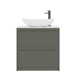 Royal Bathrooms Royal Bathroom Elmore 800mm Matt Green Freestanding Bathroom Vanity Unit 2 Drawer Plain White Worktop With Cesar Basin - thumbnail 7