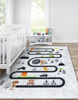 RugsX Junior 51490.802 Washing Carpet Animals, Streets For Children Anti-Slip - Grey  140X190 Cm - image 1