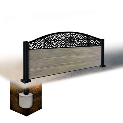 Easycomposite 2Ft Composite Fence Panel & Aluminium Post Sunken In Ground - Greige Boards & Morocco Curved Topper Trellis - image 1