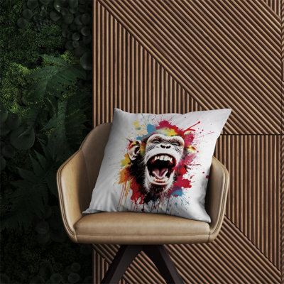 Warren Reed Designer Coloured Splashart Crazy Monkey Face Outdoor Cushion 60Cm X 60Cm