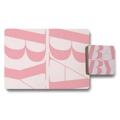 Benjamin Tate Design Placemat And Coaster Set With Wood Base Pink Abstract Designer Artwork Collection Limited Edition - image 1