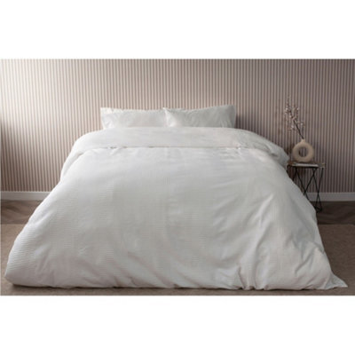 Belledorm Waffle Stripe Duvet Cover Set Vanilla (Superking) - image 1
