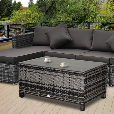 Outsunny Garden Rattan Side Table,wicker Coffee Desk, Glass Top, Mixed Grey - image 1