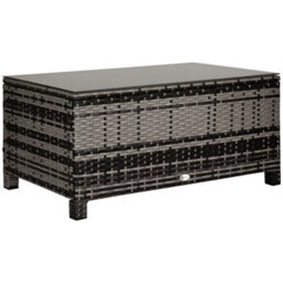 Outsunny Garden Rattan Side Table,wicker Coffee Desk, Glass Top, Mixed Grey - thumbnail 2