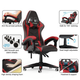 Onemill Gaming Chair Racing Style Ergonomic High Back Computer Chair With Height Adjustment, Headrest And Lumbar Support(Black&red) - thumbnail 2