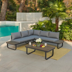 Home Detail Roman Dark Grey Aluminium L-Shape Garden Sofa Set With Grey Cushions - thumbnail 1