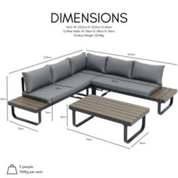 Home Detail Roman Dark Grey Aluminium L-Shape Garden Sofa Set With Grey Cushions - thumbnail 2