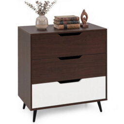 Modern 3-Drawer Dresser Wooden Nightstand With Metal Legs And Cut-Out Handles - thumbnail 1