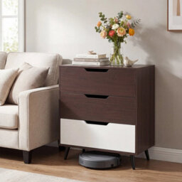 Modern 3-Drawer Dresser Wooden Nightstand With Metal Legs And Cut-Out Handles - thumbnail 4