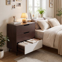 Modern 3-Drawer Dresser Wooden Nightstand With Metal Legs And Cut-Out Handles - thumbnail 5