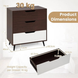 Modern 3-Drawer Dresser Wooden Nightstand With Metal Legs And Cut-Out Handles - thumbnail 2
